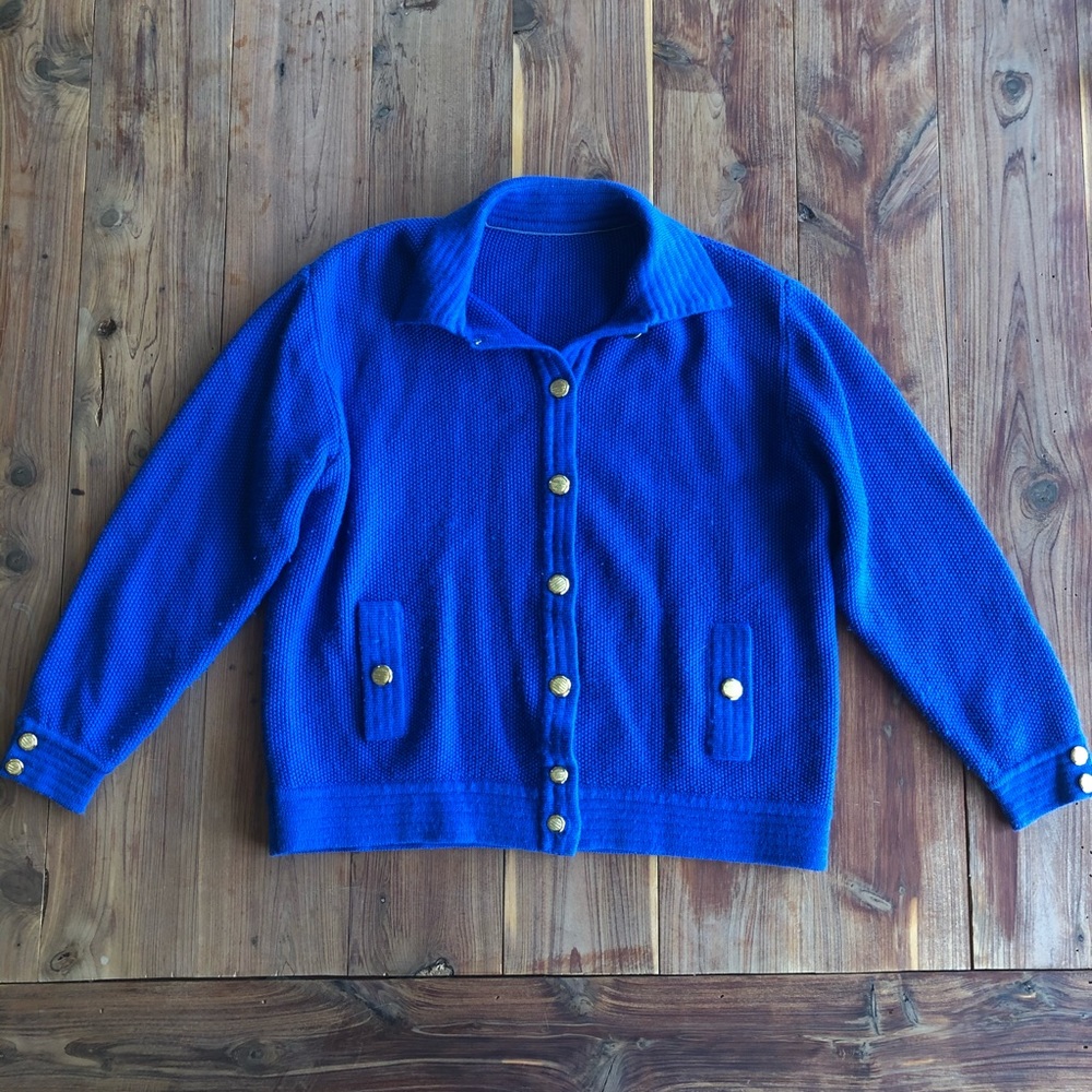Royal Blue Cardigan Sweater w/ Gold Buttons